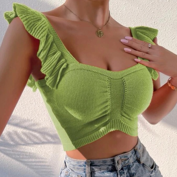 Boho Knit Ruffle Sleeve Crop Top - Picture 16 of 16
